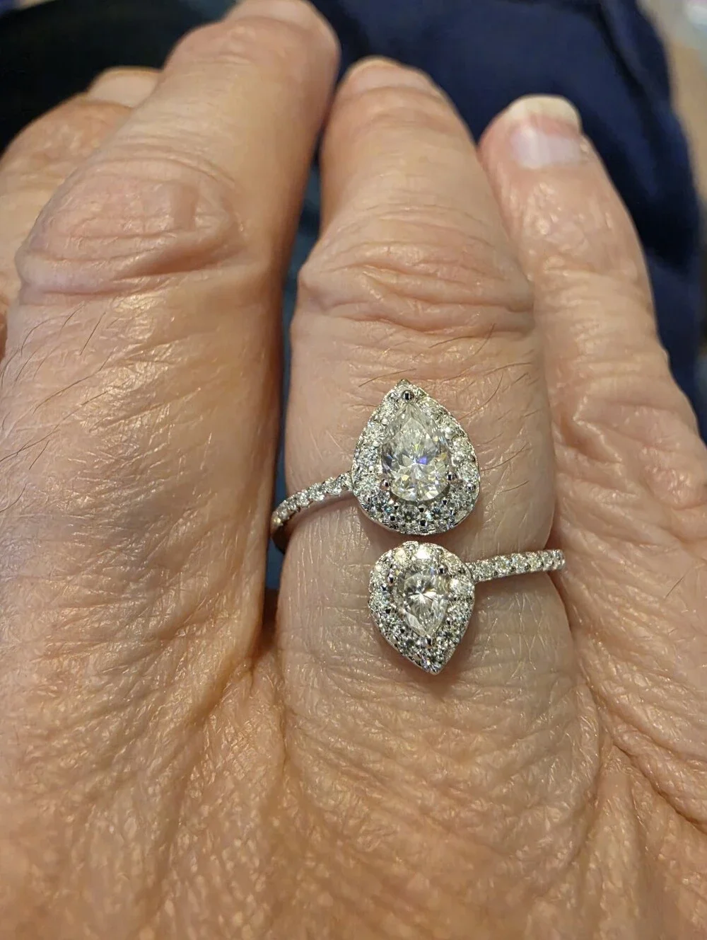 NWT Double Pear Shaped 1.15CT Moissanite 925 Silver Ring Size 6.